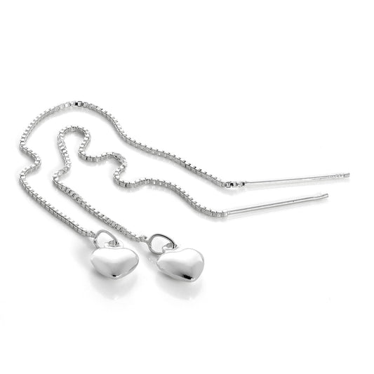 Sterling Silver Heart Pull Through Box Chain Earrings