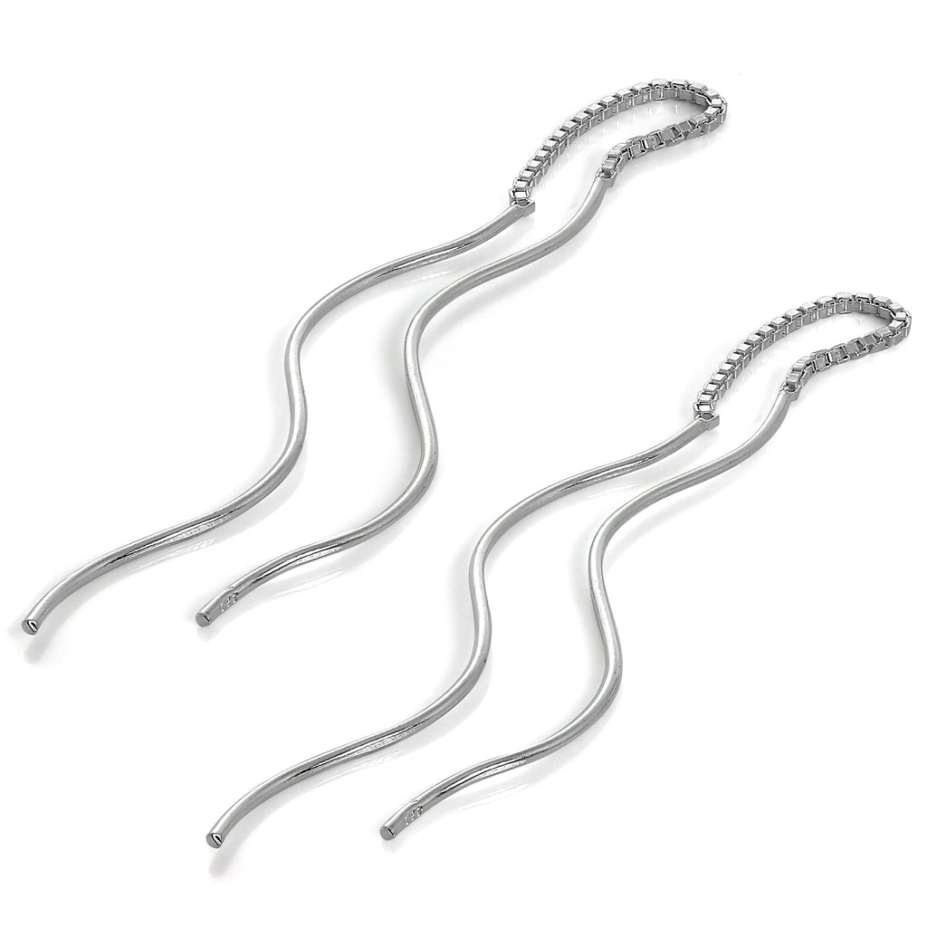 Sterling Silver Wavey Bar Long Dangle Pull Through Earrings