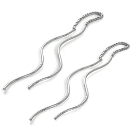 Sterling Silver Wavey Bar Long Dangle Pull Through Earrings