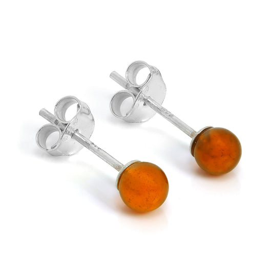 Sterling Silver & 4mm Orange Carnelian Stone Stud Earrings