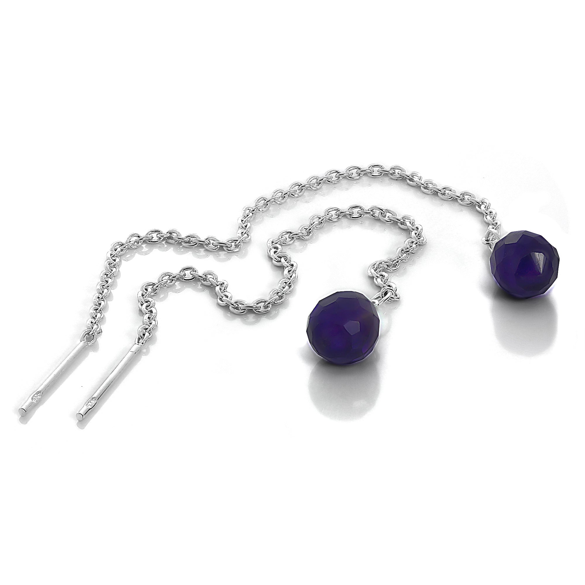 Sterling Silver & Amethyst CZ Crystal Pull Through Earrings