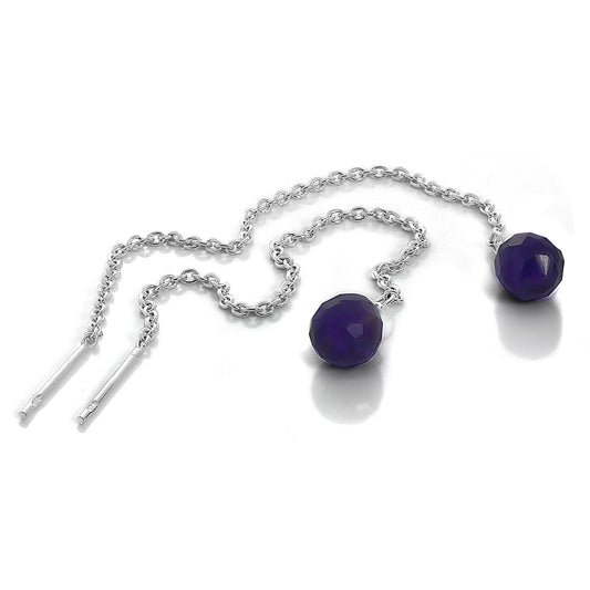 Sterling Silver & Amethyst CZ Crystal Pull Through Earrings