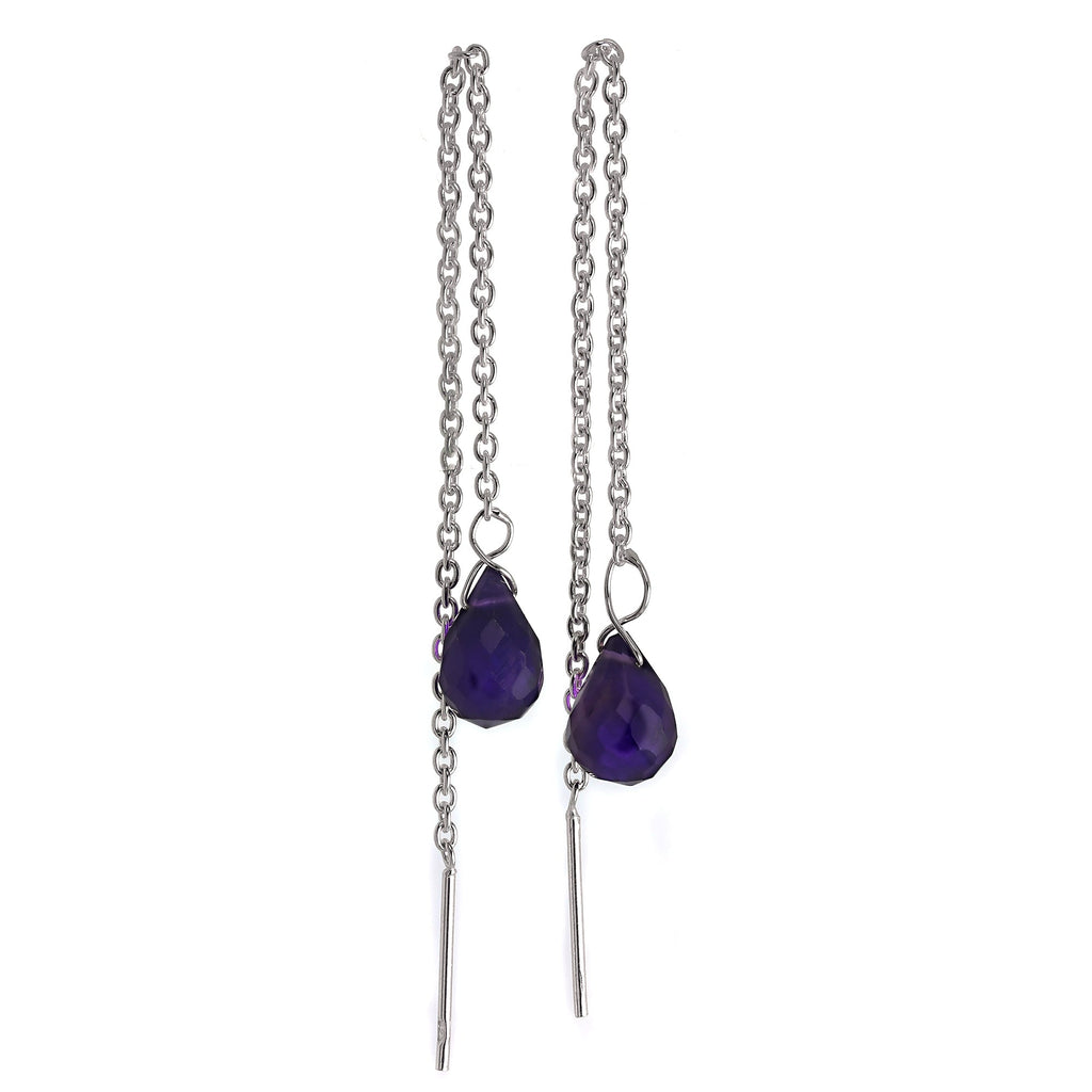 Sterling Silver & Amethyst CZ Crystal Pull Through Earrings