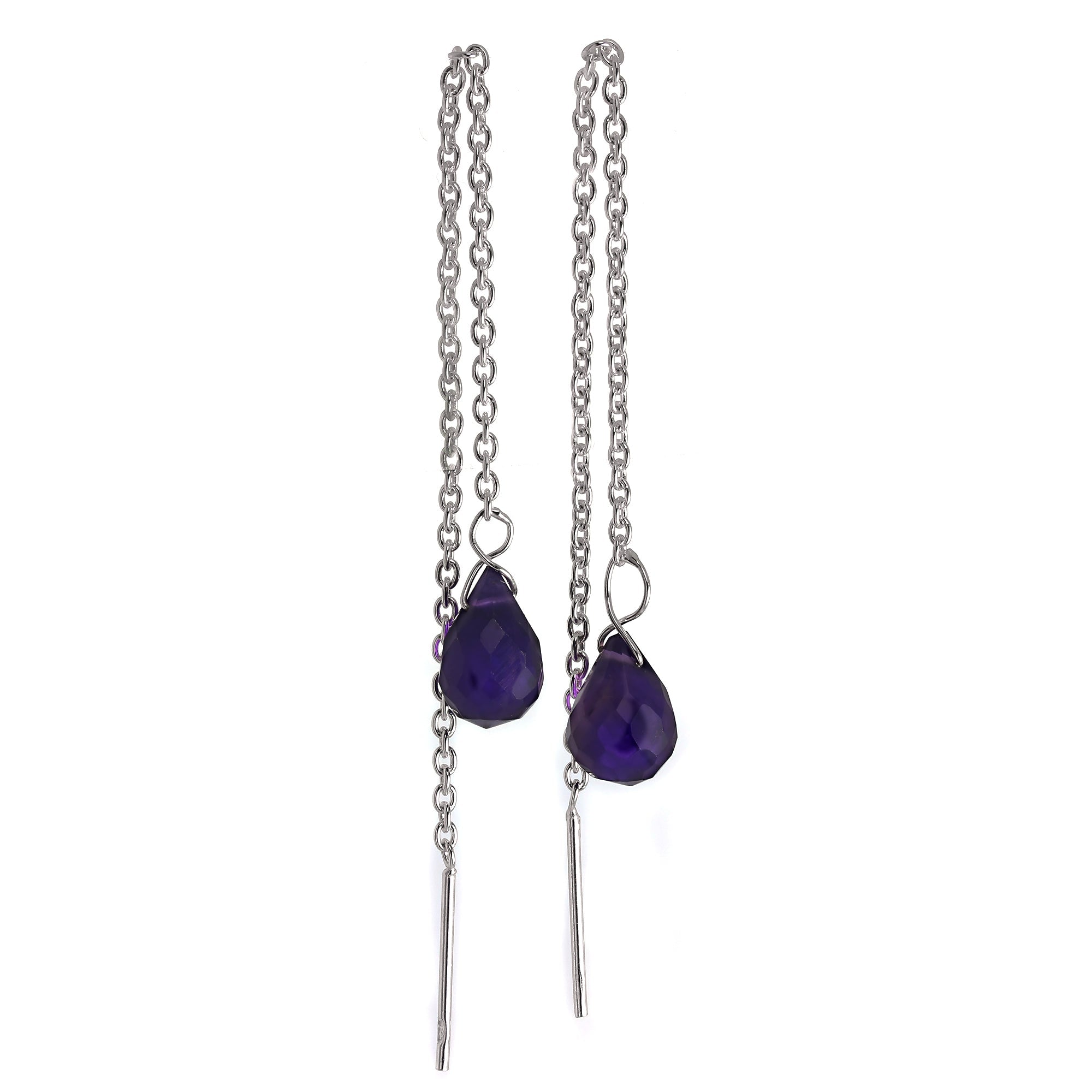 Sterling Silver & Amethyst CZ Crystal Pull Through Earrings
