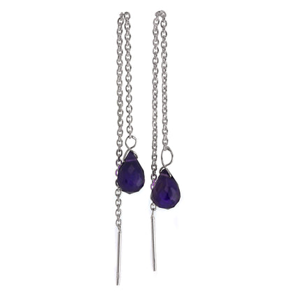 Sterling Silver & Amethyst CZ Crystal Pull Through Earrings