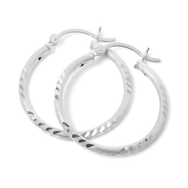 Brushed Matt Sterling Silver Diamond Cut 25mm Hoop Earrings