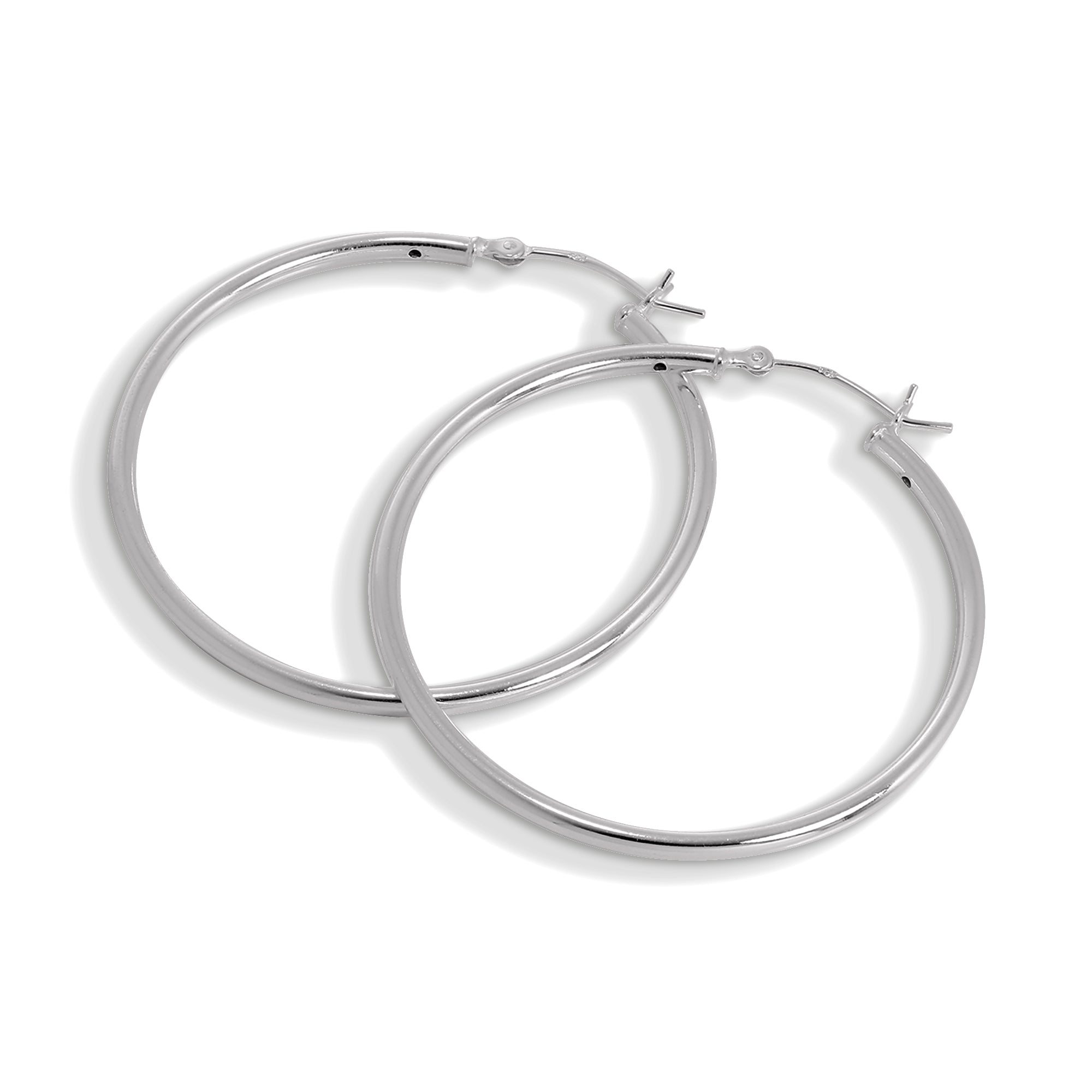 Sterling Silver 2mm Tube Sleeper Hoop Earrings 12mm - 80mm