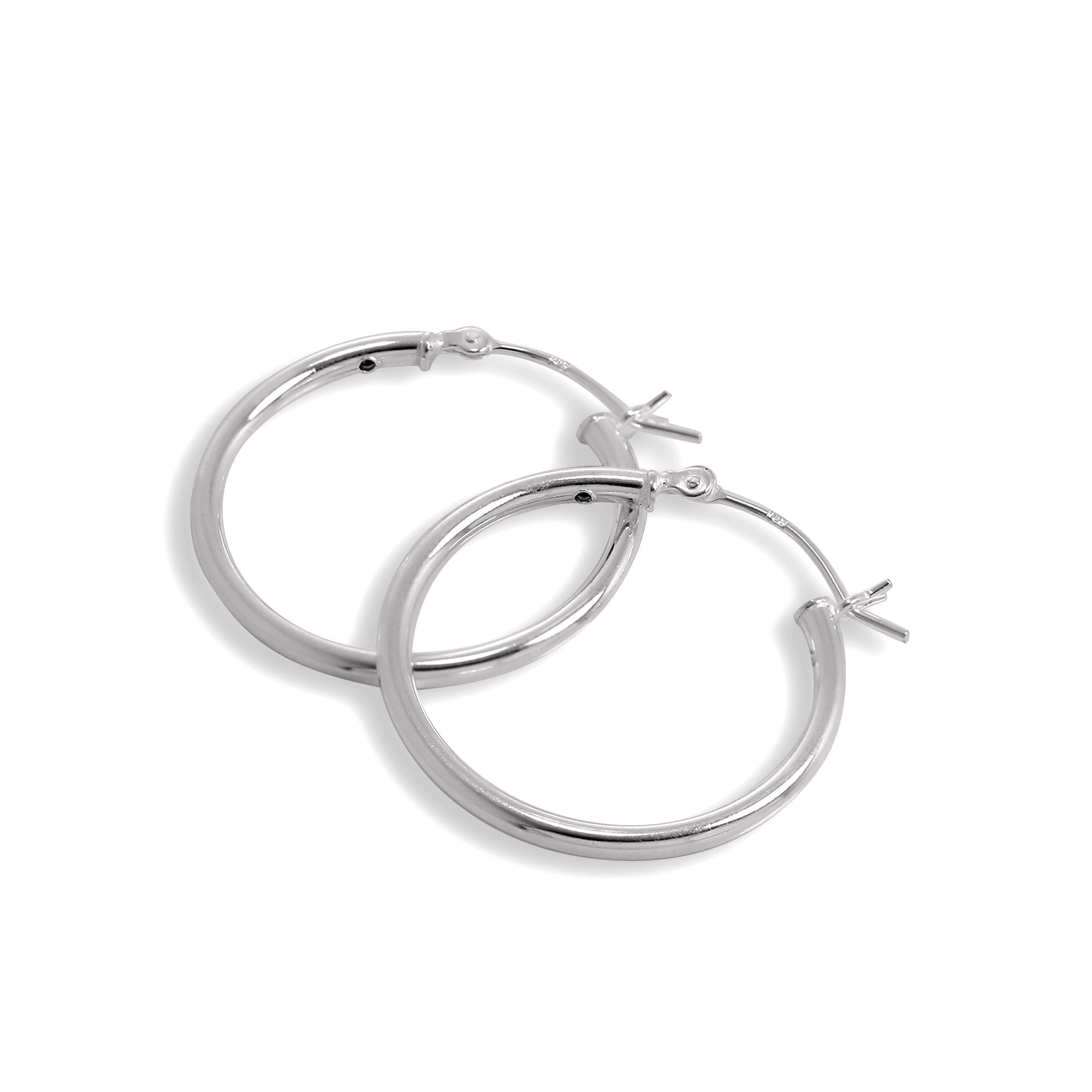 Sterling Silver 2mm Tube Sleeper Hoop Earrings 12mm - 80mm