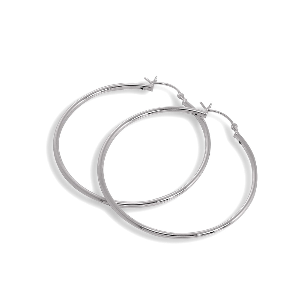 Sterling Silver 2mm Tube Sleeper Hoop Earrings 12mm - 80mm