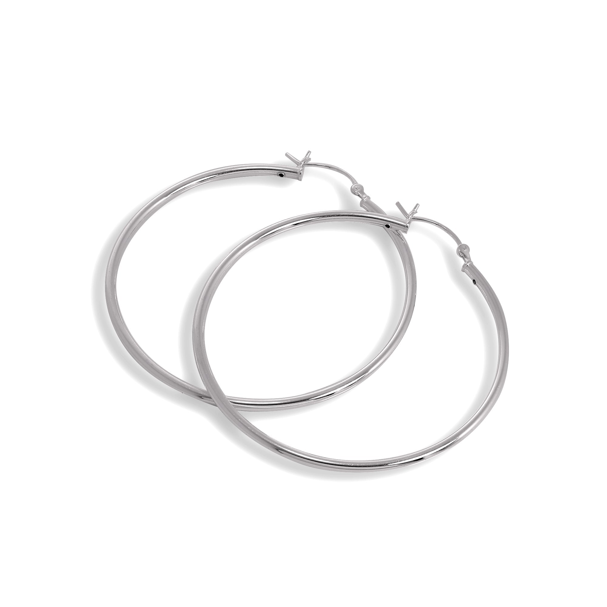 Sterling Silver 2mm Tube Sleeper Hoop Earrings 12mm - 80mm