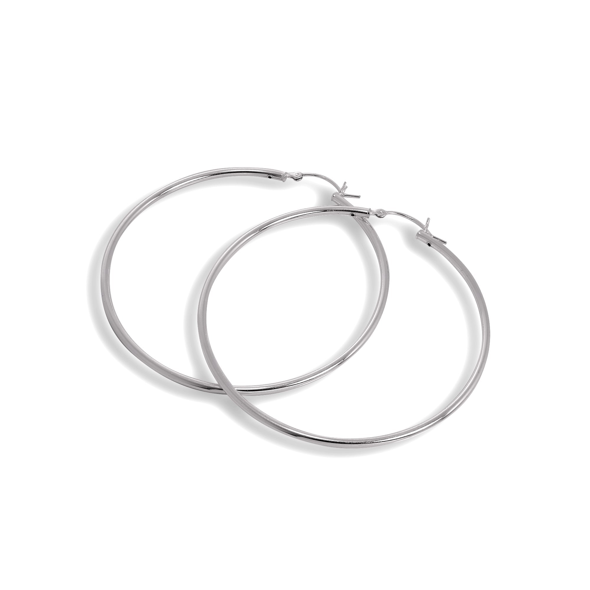 Sterling Silver 2mm Tube Sleeper Hoop Earrings 12mm - 80mm