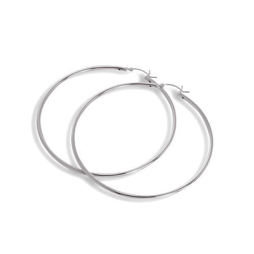 Sterling Silver 2mm Tube Sleeper Hoop Earrings 12mm - 80mm