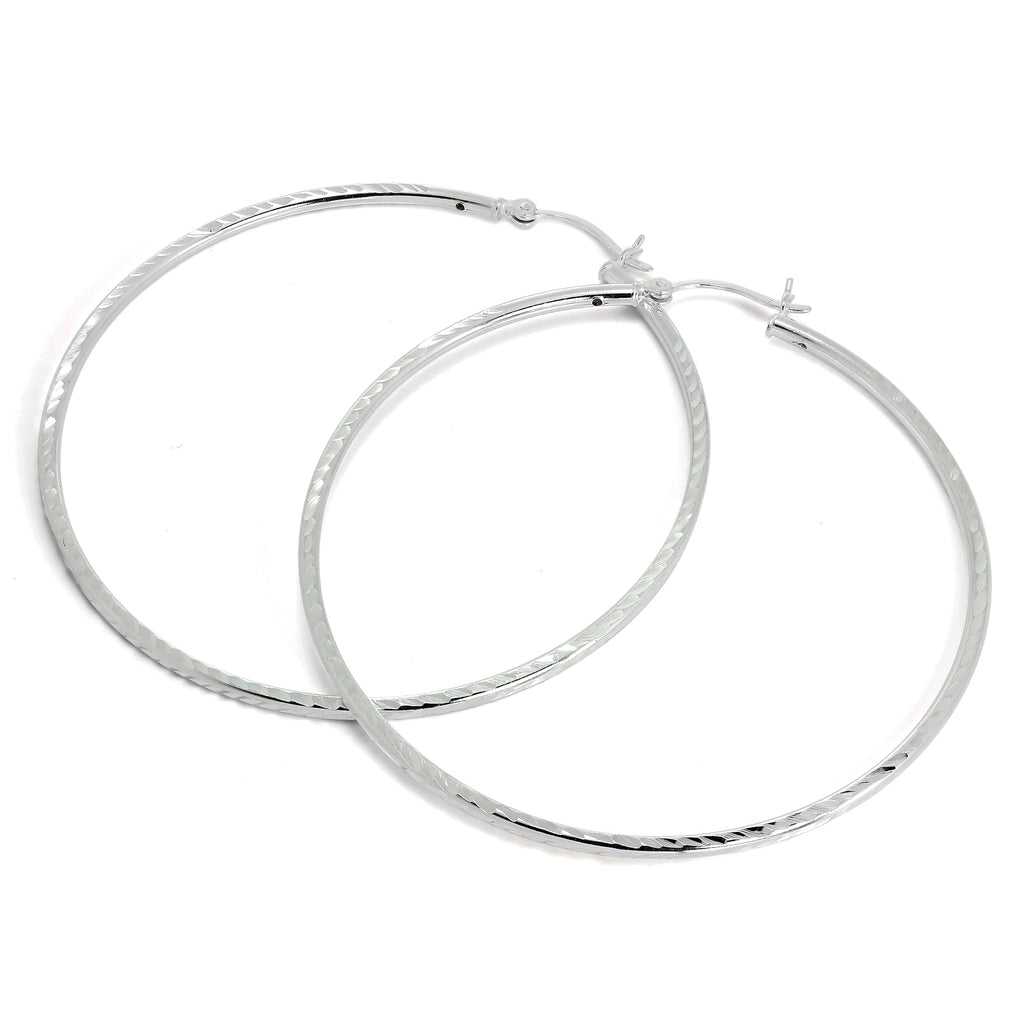 Sterling Silver 2mm Tube Diamond Cut Twist Sleeper Hoop Earrings 35mm - 60mm
