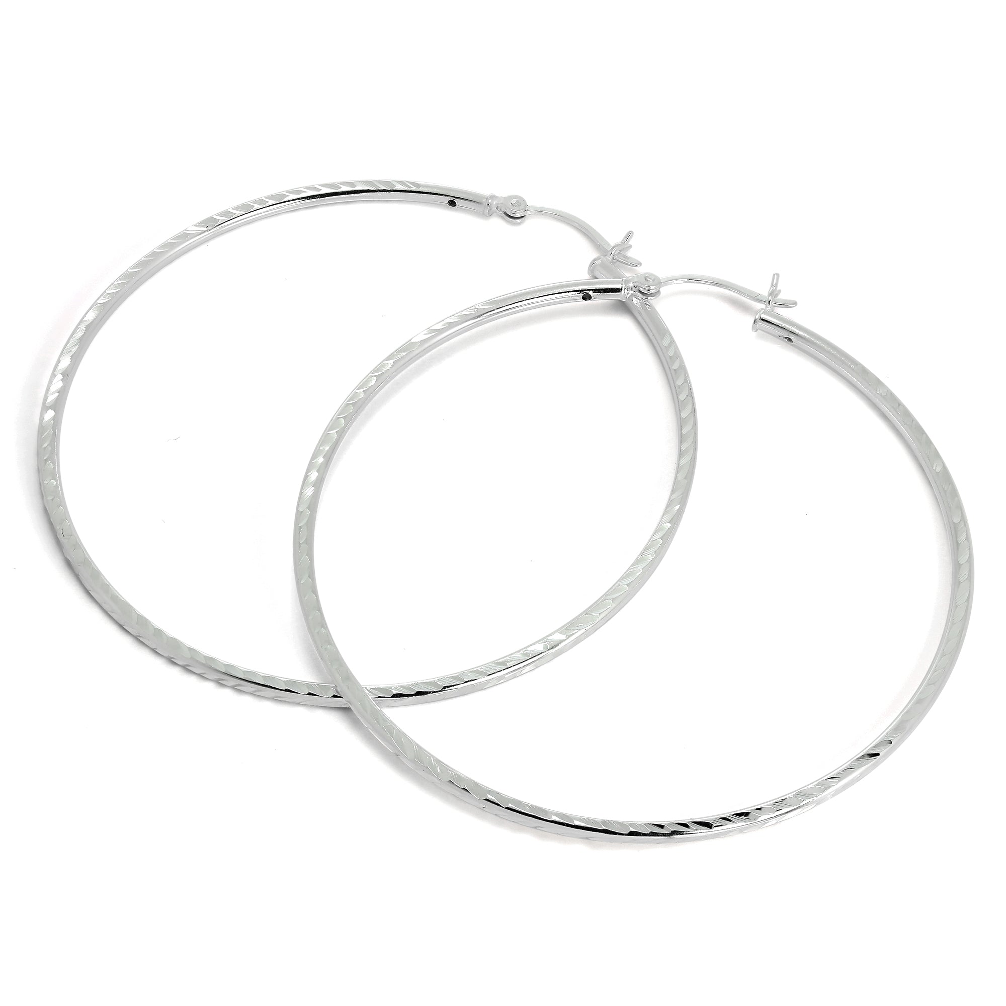 Sterling Silver 2mm Tube Diamond Cut Twist Sleeper Hoop Earrings 35mm - 60mm
