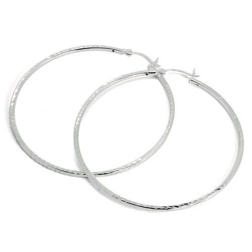 Sterling Silver 2mm Tube Diamond Cut Twist Sleeper Hoop Earrings 35mm - 60mm