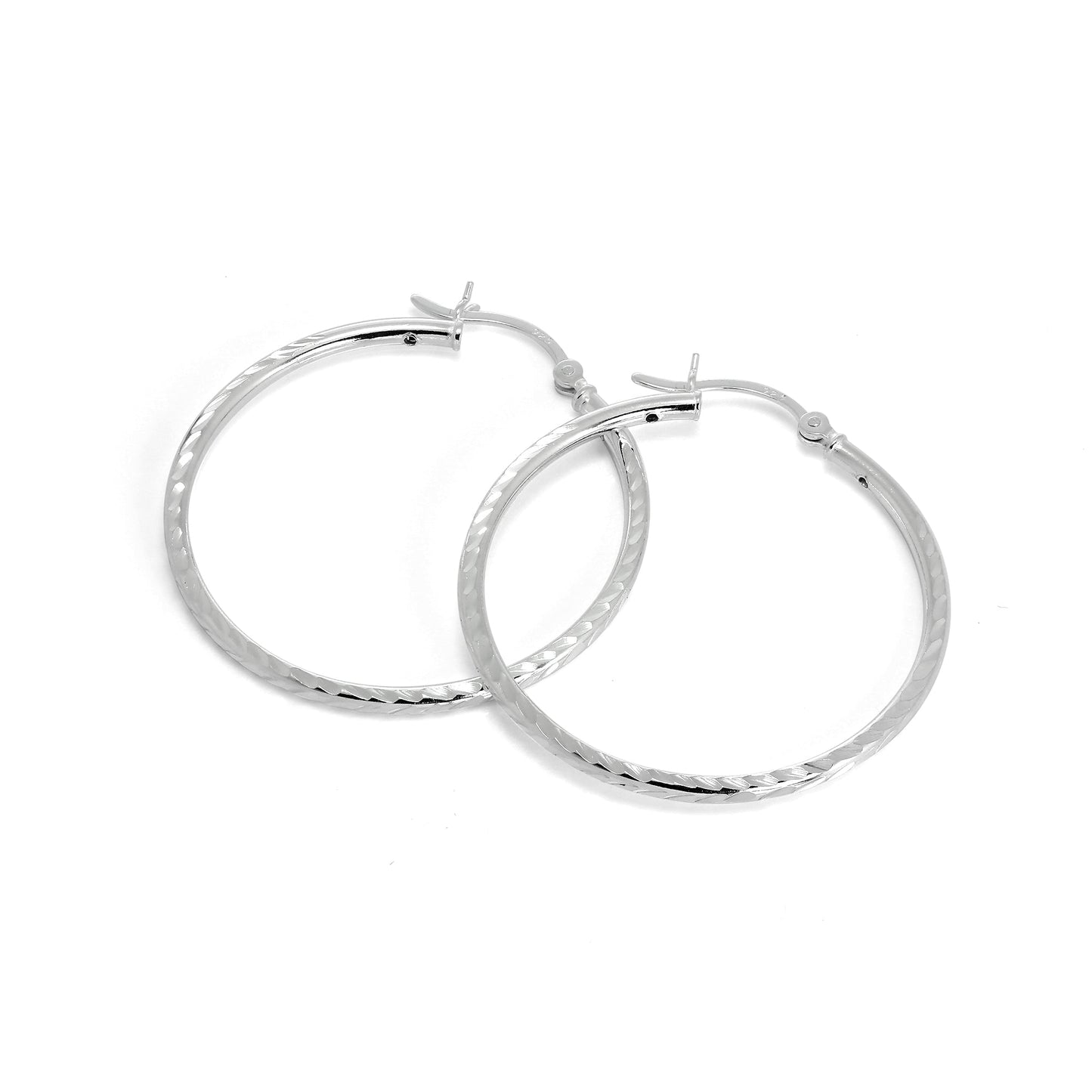 Sterling Silver 2mm Tube Diamond Cut Twist Sleeper Hoop Earrings 35mm - 60mm