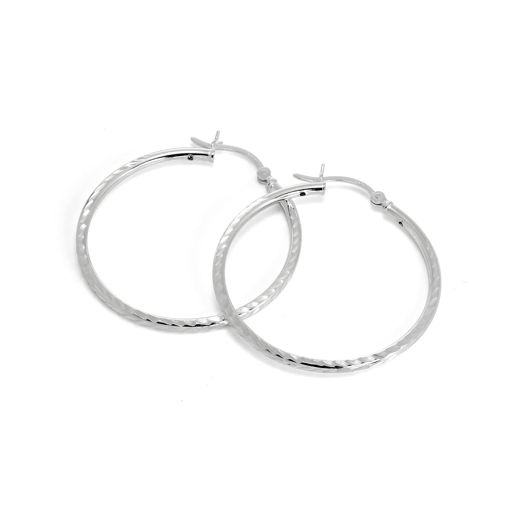 Sterling Silver 2mm Tube Diamond Cut Twist Sleeper Hoop Earrings 35mm - 60mm