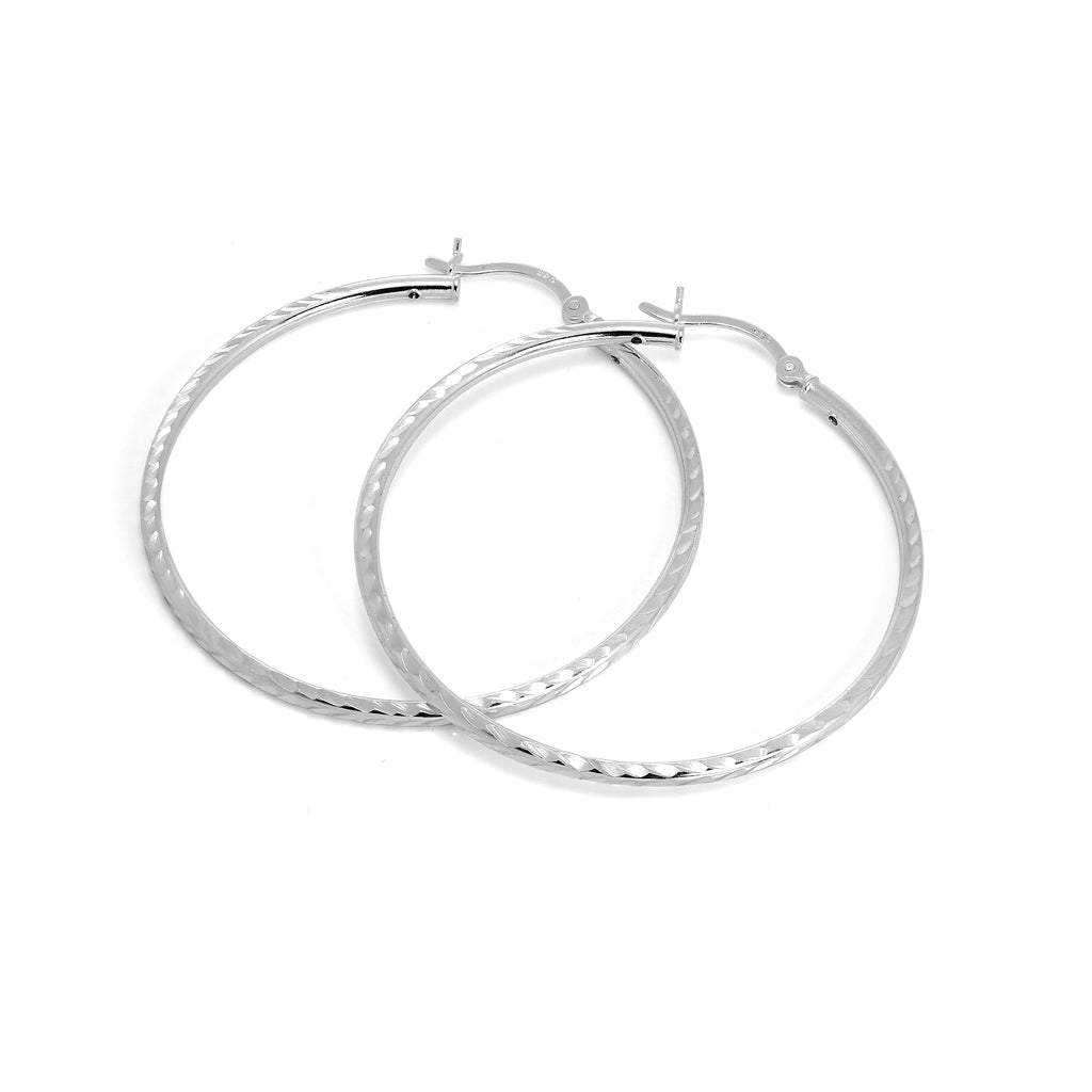 Sterling Silver 2mm Tube Diamond Cut Twist Sleeper Hoop Earrings 35mm - 60mm