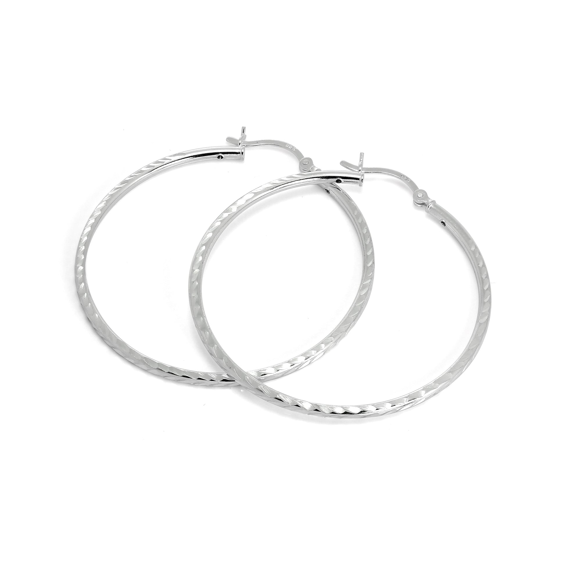 Sterling Silver 2mm Tube Diamond Cut Twist Sleeper Hoop Earrings 35mm - 60mm