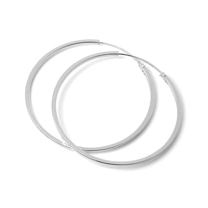 Sterling Silver 1mm Square Sleeper Hoop Earrings 10mm - 40mm