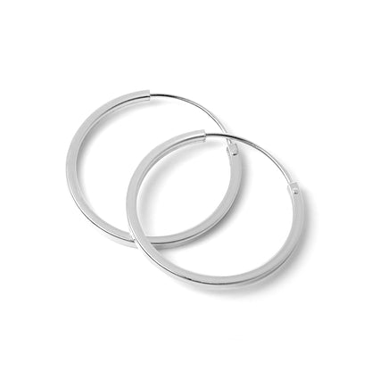 Sterling Silver 1mm Square Sleeper Hoop Earrings 10mm - 40mm