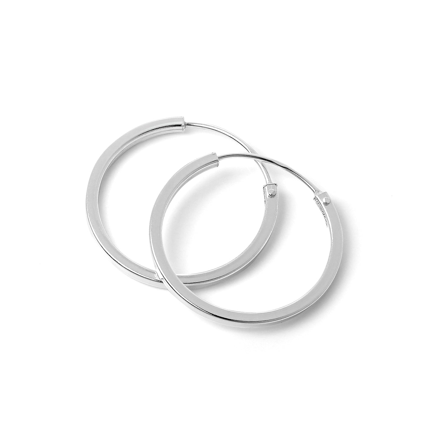 Sterling Silver 1mm Square Sleeper Hoop Earrings 10mm - 40mm