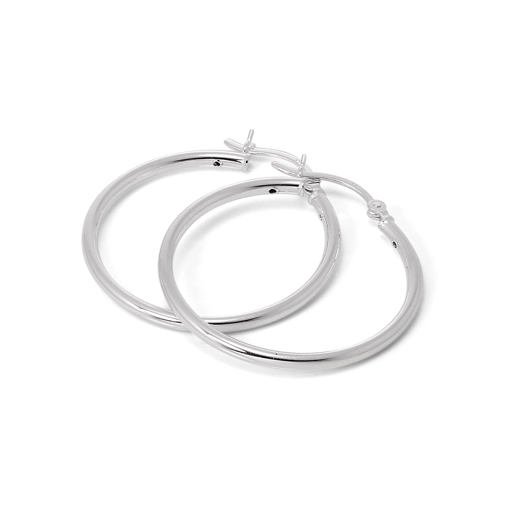 Sterling Silver Plain Sleeper 2mm Hoop Earrings 12mm - 70mm