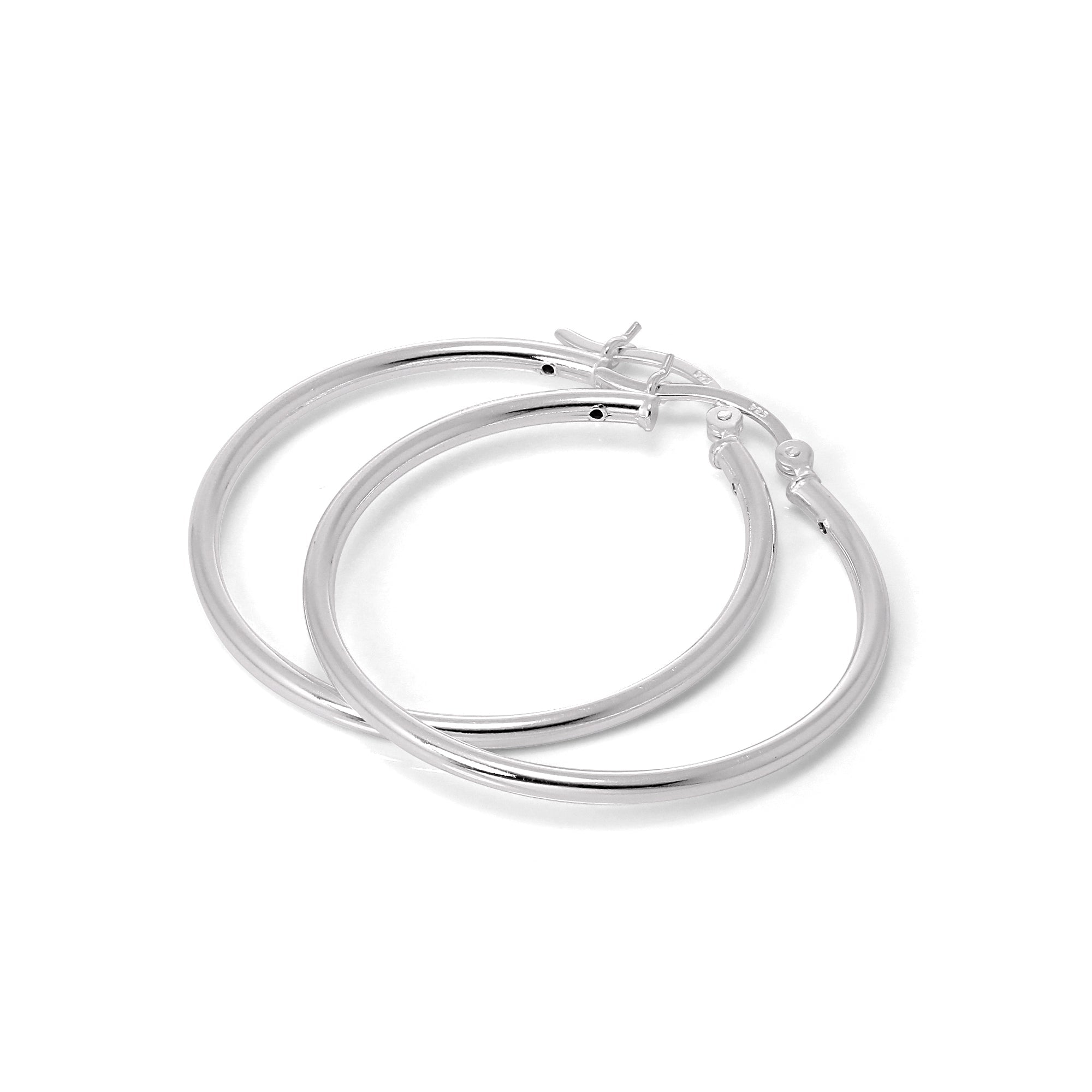Sterling Silver Plain Sleeper 2mm Hoop Earrings 12mm - 70mm