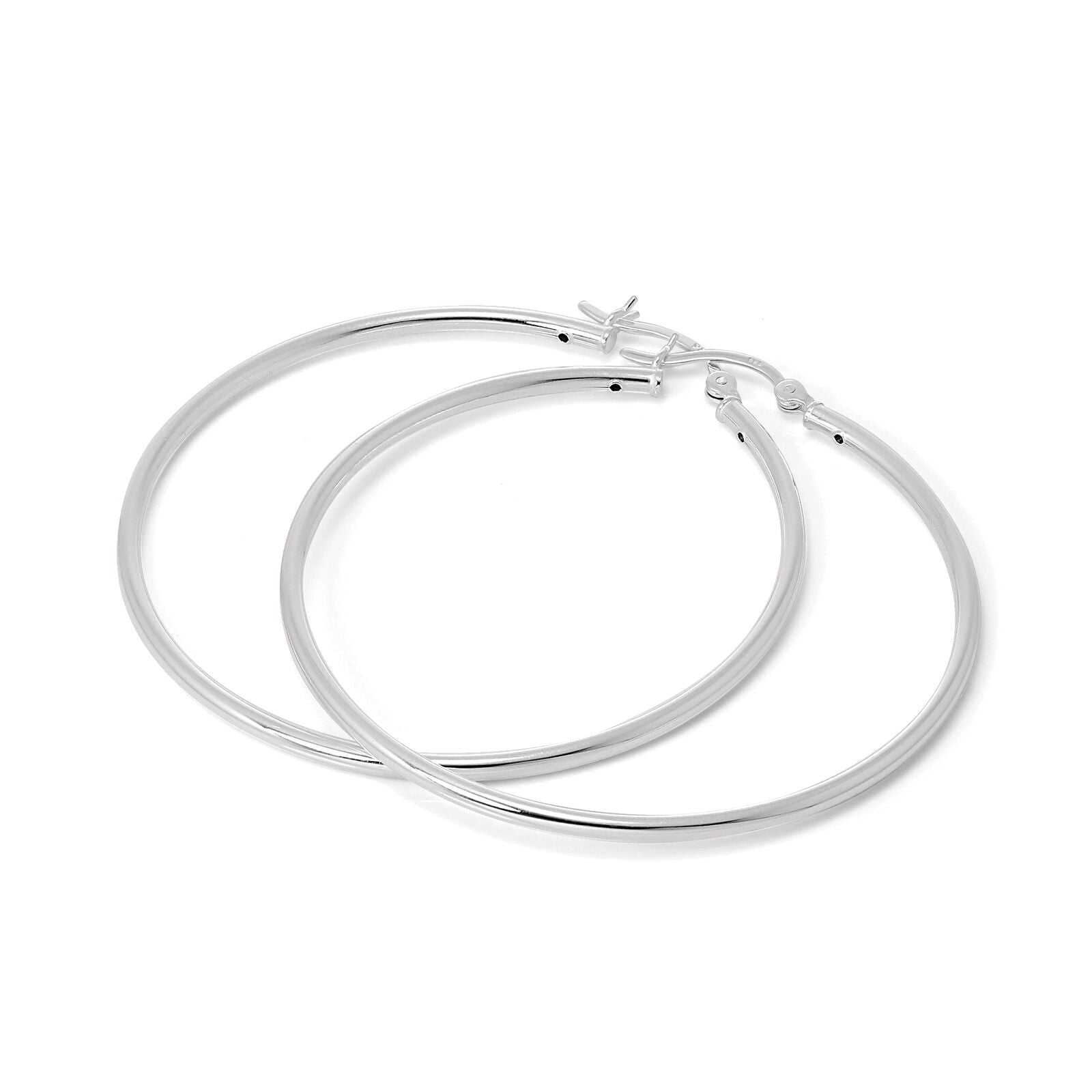 Sterling Silver Plain Sleeper 2mm Hoop Earrings 12mm - 70mm
