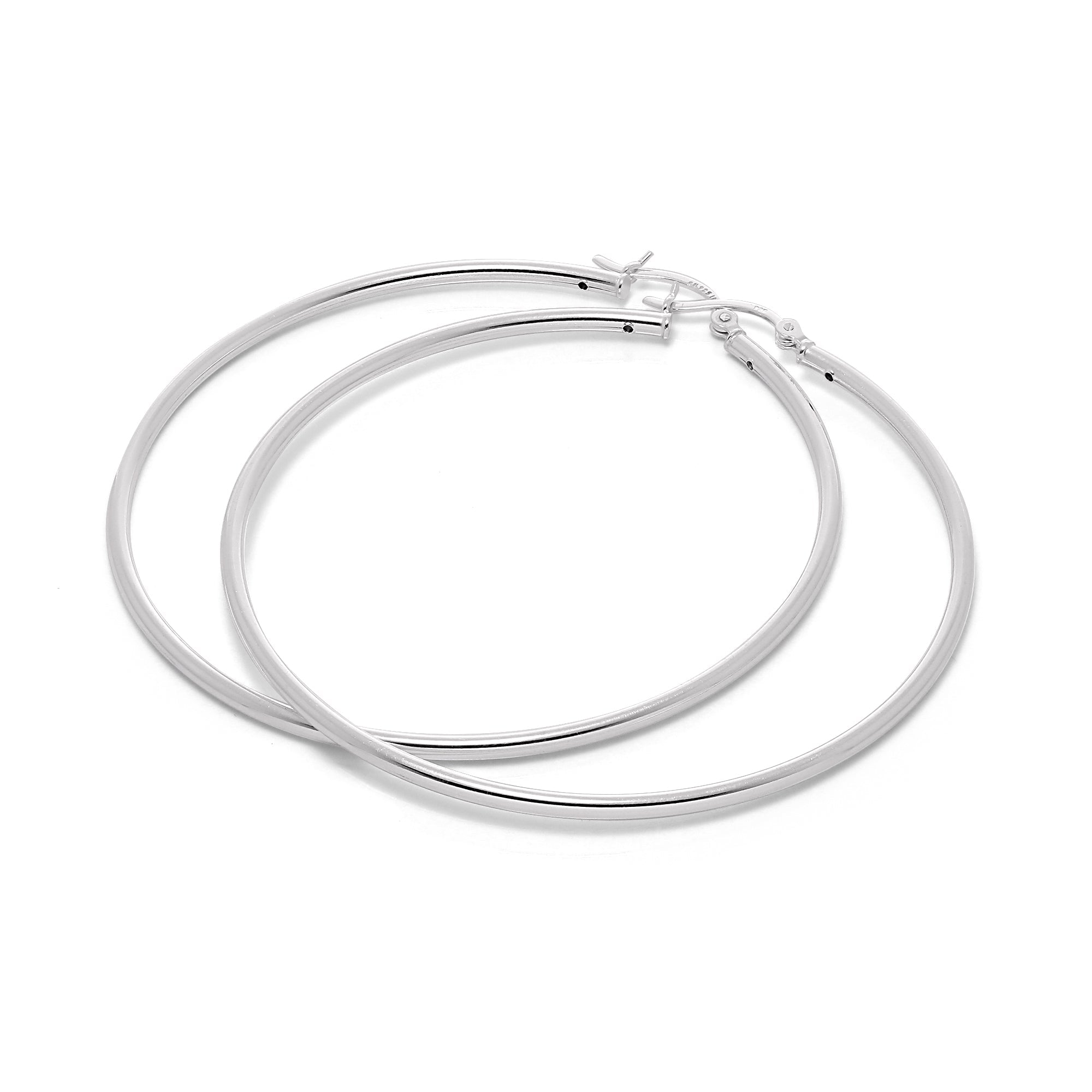 Sterling Silver Plain Sleeper 2mm Hoop Earrings 12mm - 70mm