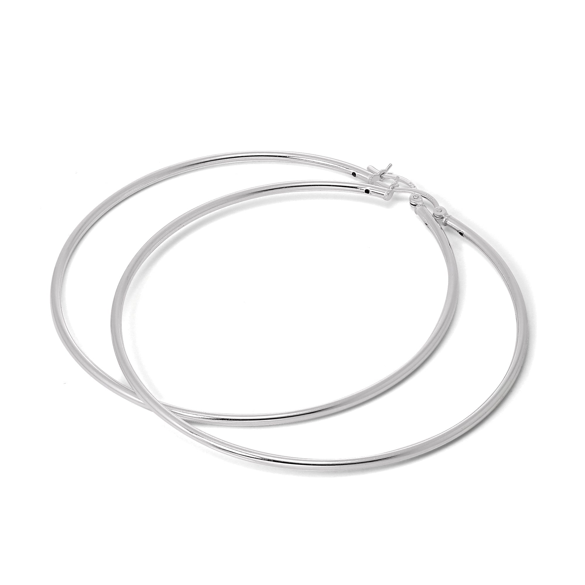 Sterling Silver Plain Sleeper 2mm Hoop Earrings 12mm - 70mm