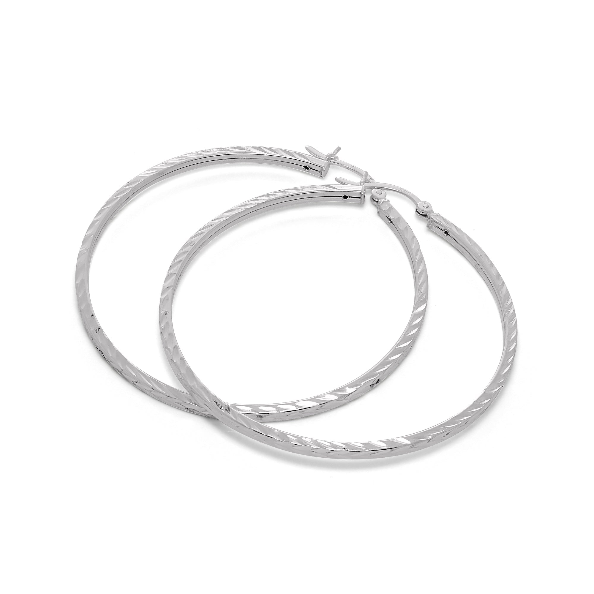 Sterling Silver Diamond Cut 2mm Square Hoop Earrings 12mm - 70mm