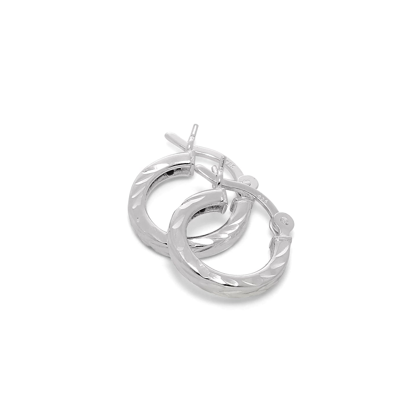 Sterling Silver Diamond Cut 2mm Square Hoop Earrings 12mm - 70mm