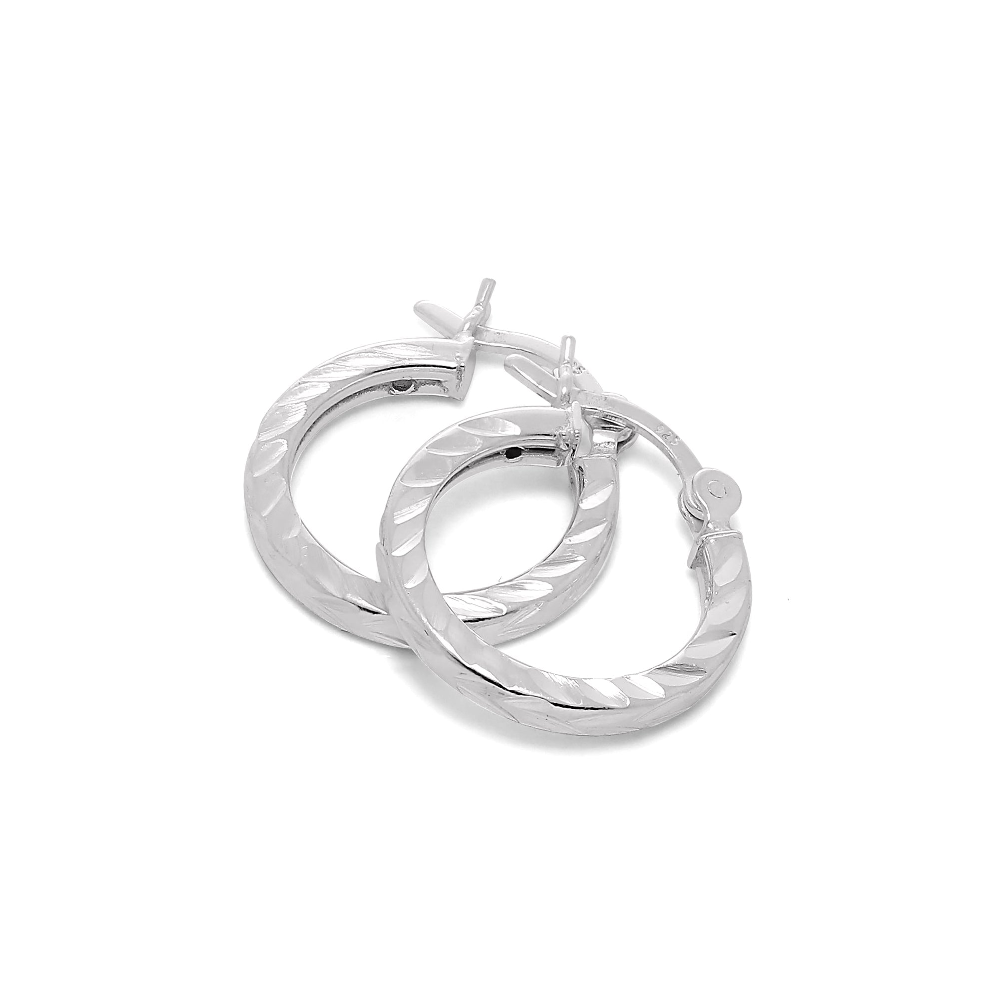 Sterling Silver Diamond Cut 2mm Square Hoop Earrings 12mm - 70mm