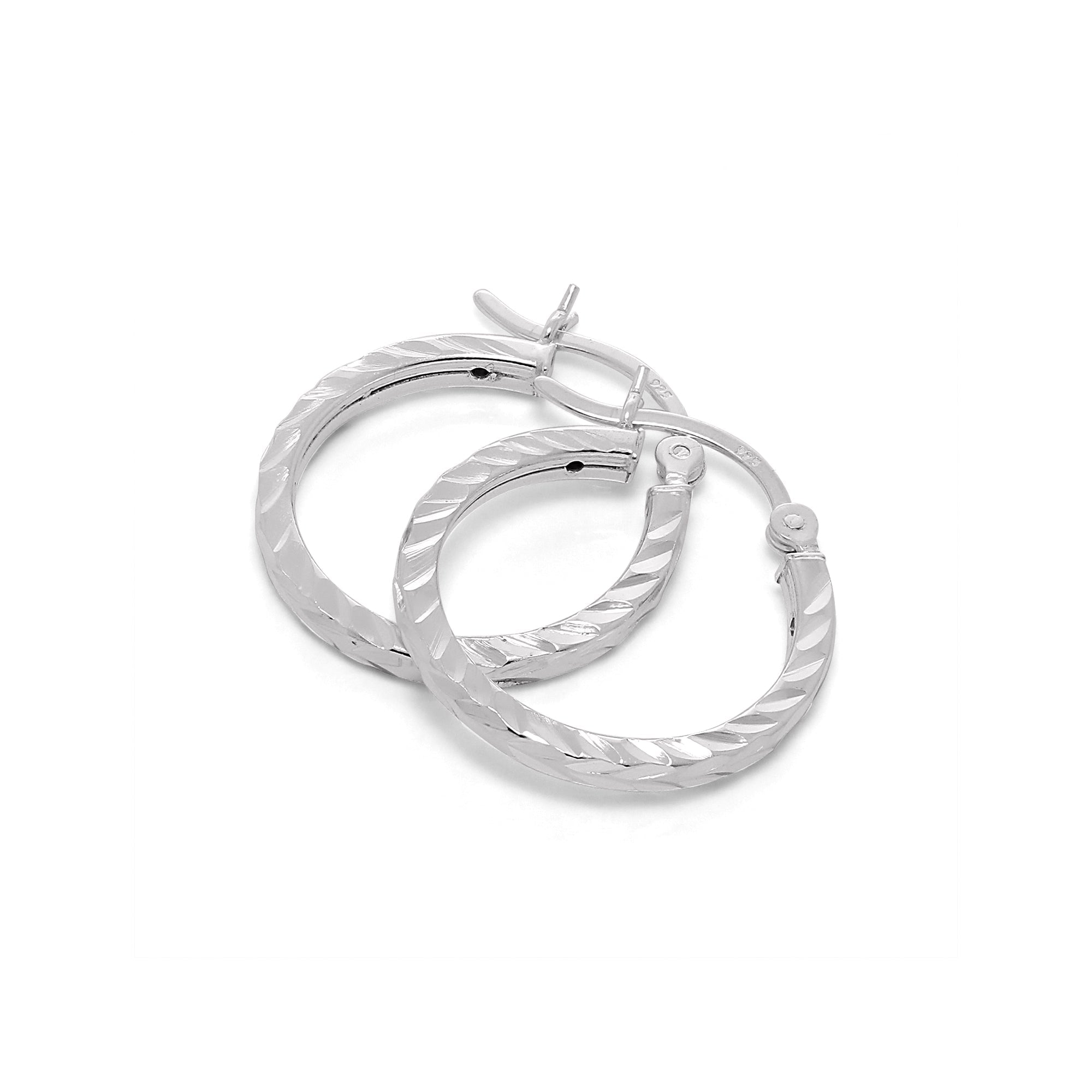 Sterling Silver Diamond Cut 2mm Square Hoop Earrings 12mm - 70mm