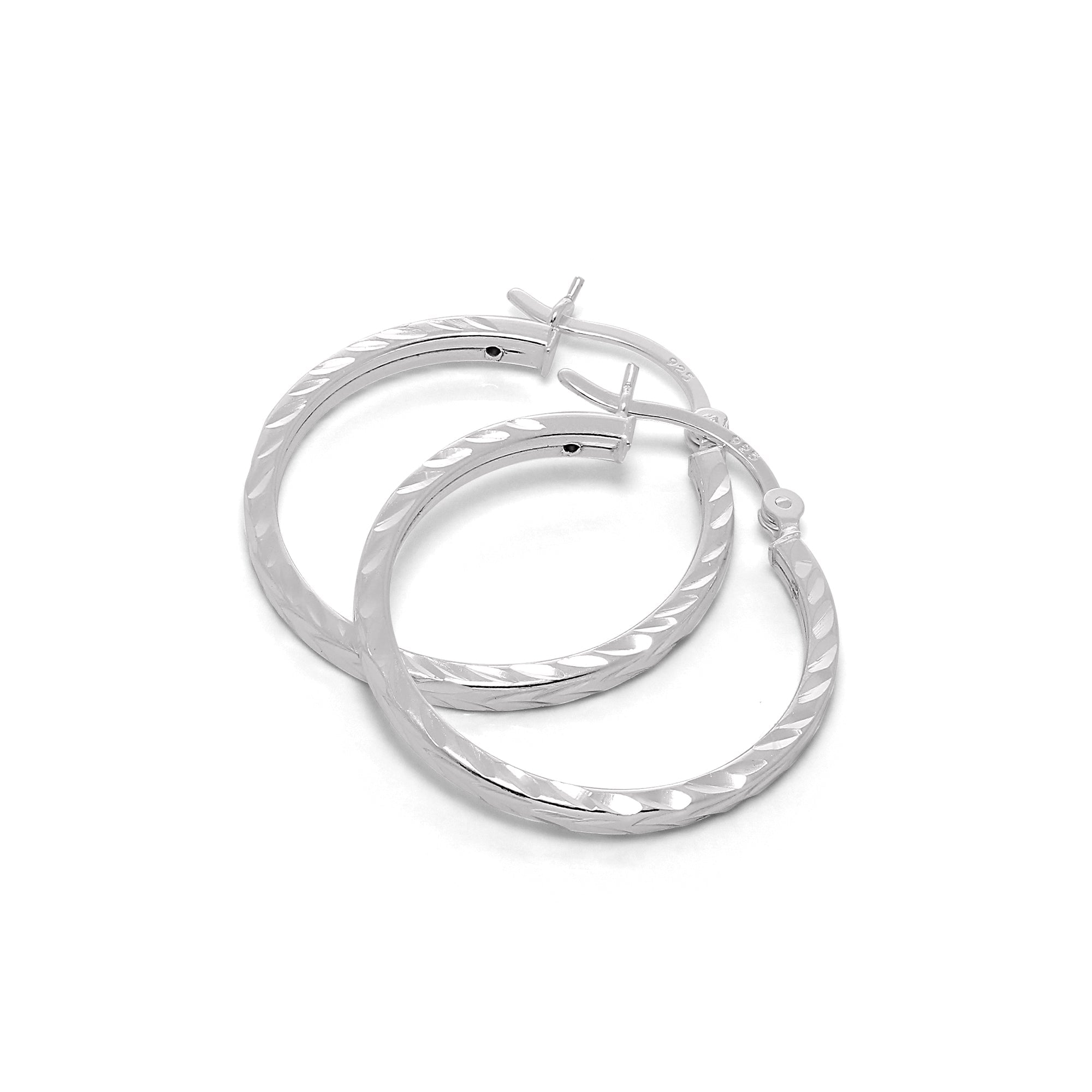 Sterling Silver Diamond Cut 2mm Square Hoop Earrings 12mm - 70mm