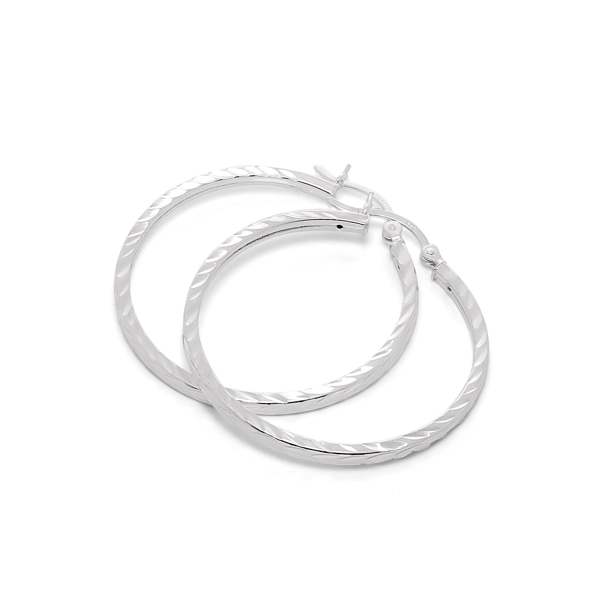 Sterling Silver Diamond Cut 2mm Square Hoop Earrings 12mm - 70mm