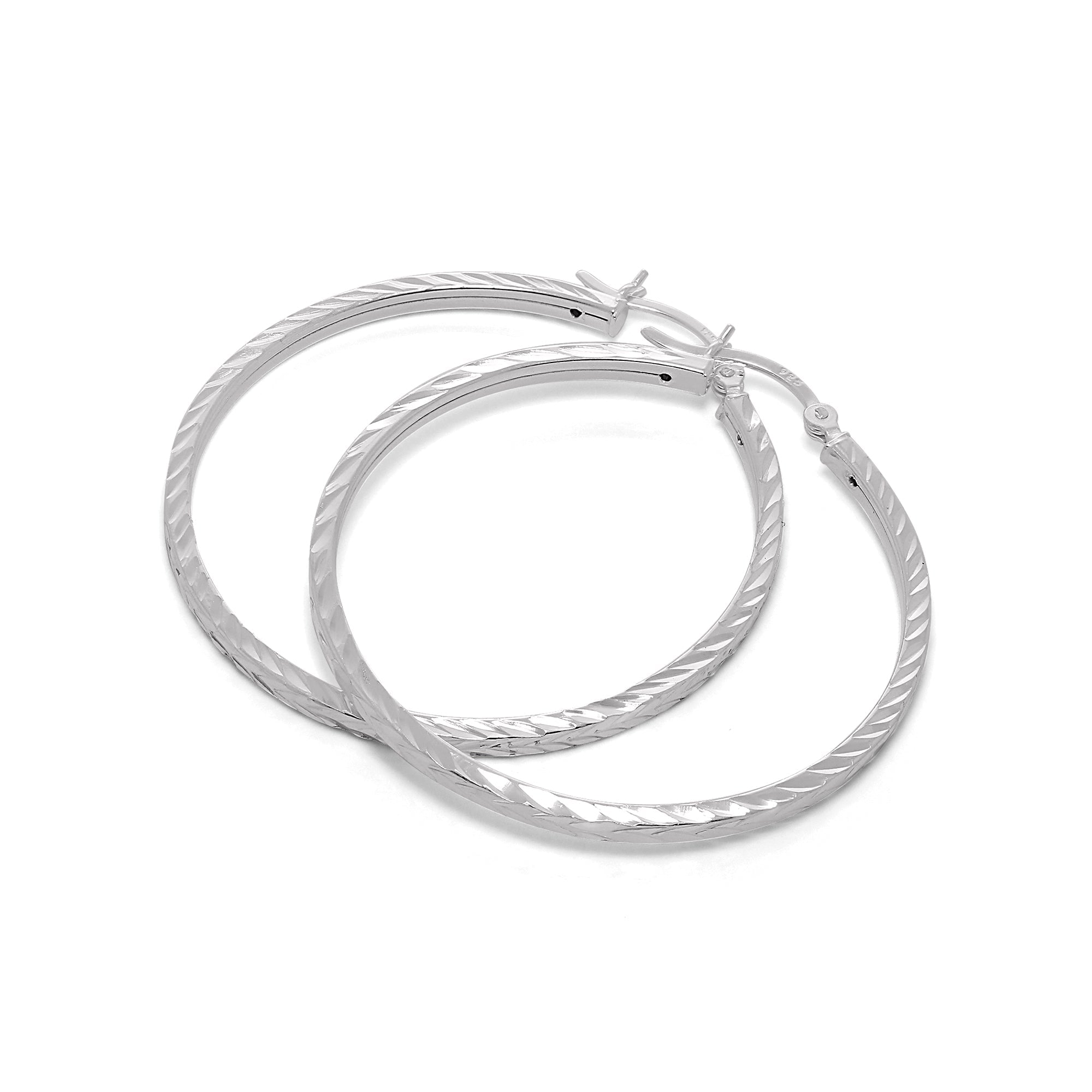 Sterling Silver Diamond Cut 2mm Square Hoop Earrings 12mm - 70mm