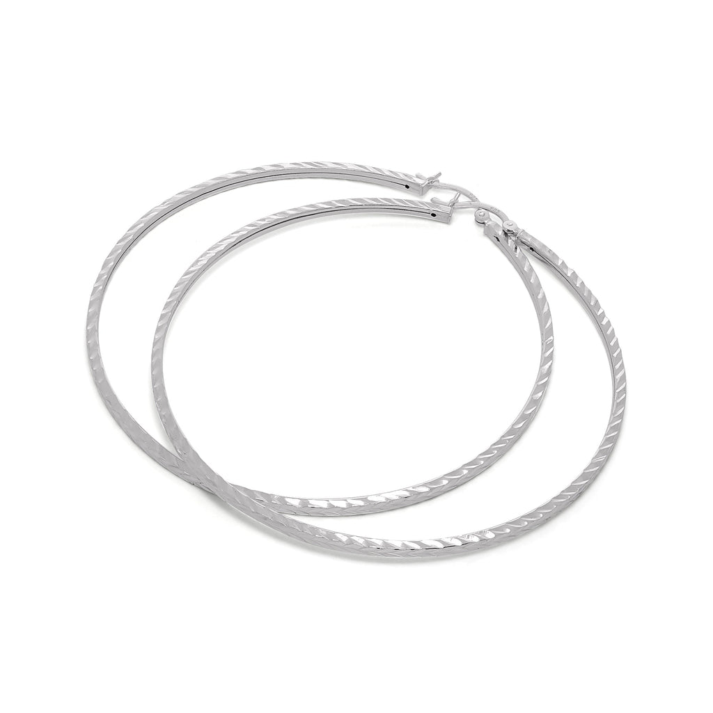 Sterling Silver Diamond Cut 2mm Square Hoop Earrings 12mm - 70mm