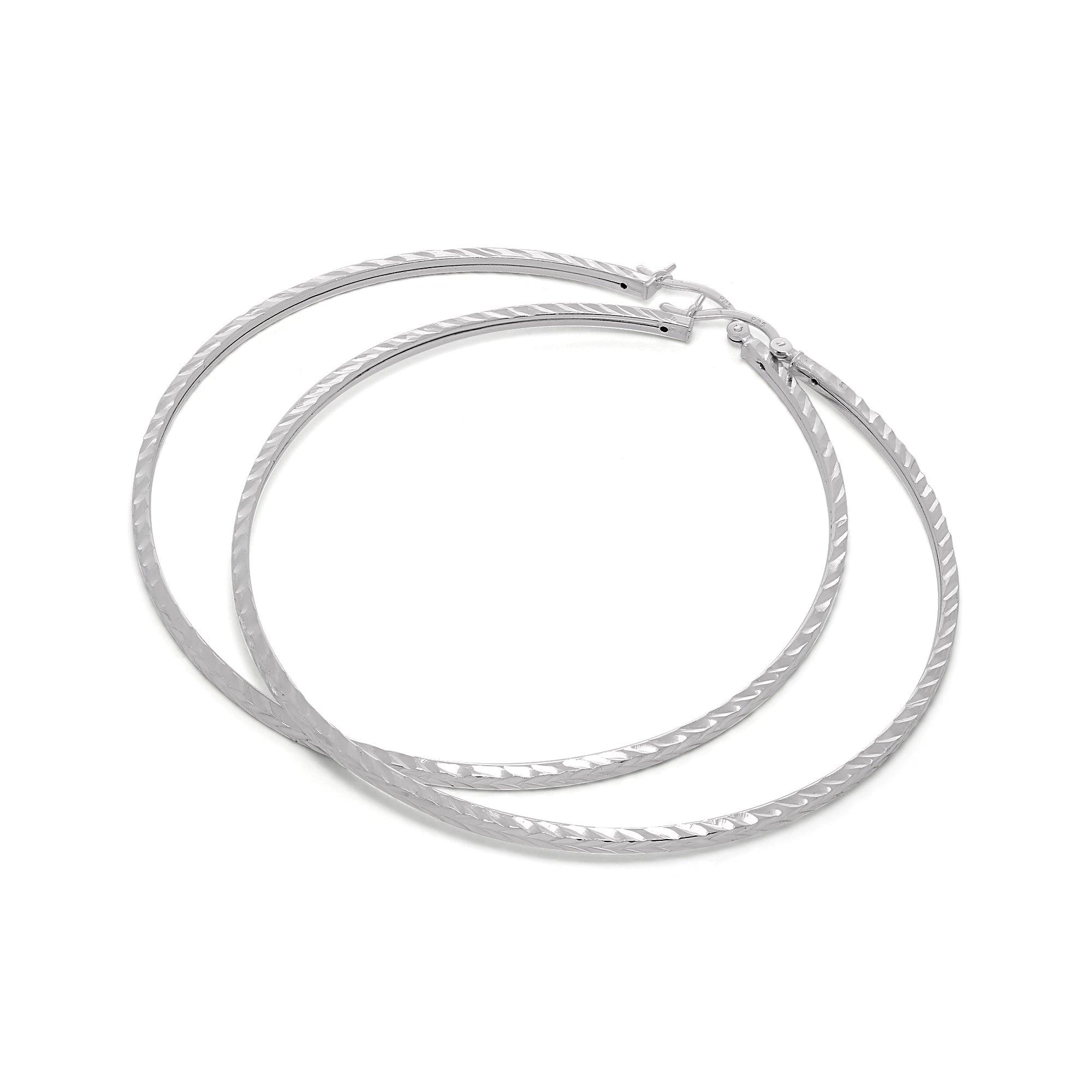 Sterling Silver Diamond Cut 2mm Square Hoop Earrings 12mm - 70mm