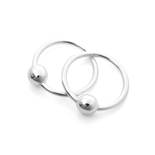 Sterling Silver 15mm Sleeper Hoop Earrings with 4mm Bead