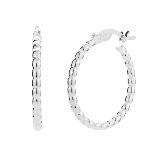 Sterling Silver 21mm Beaded Hoop Earrings