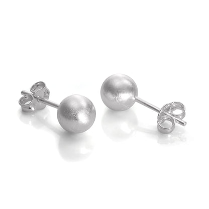 Brushed Sterling Silver Ball Stud Earrings 3mm - 10mm