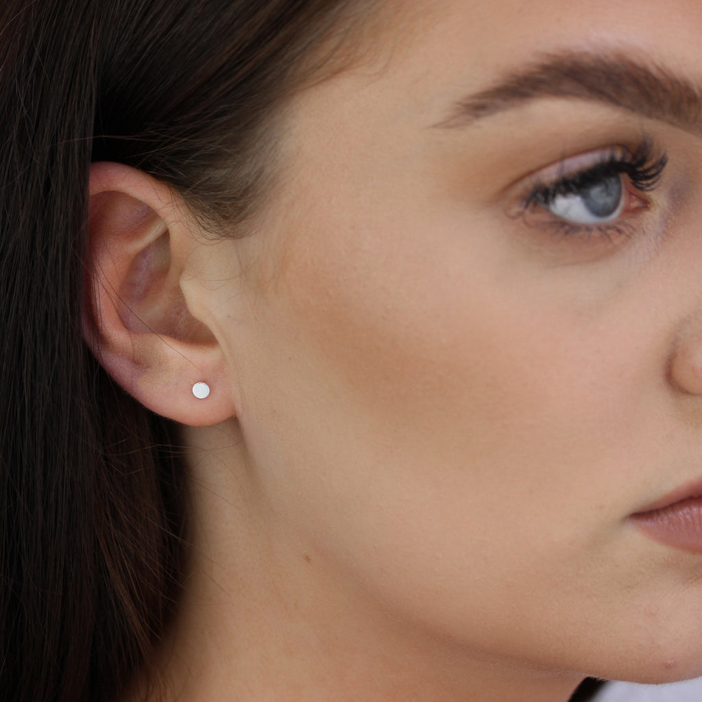 Sterling Silver Flat 3mm Round Disc Stud Earrings