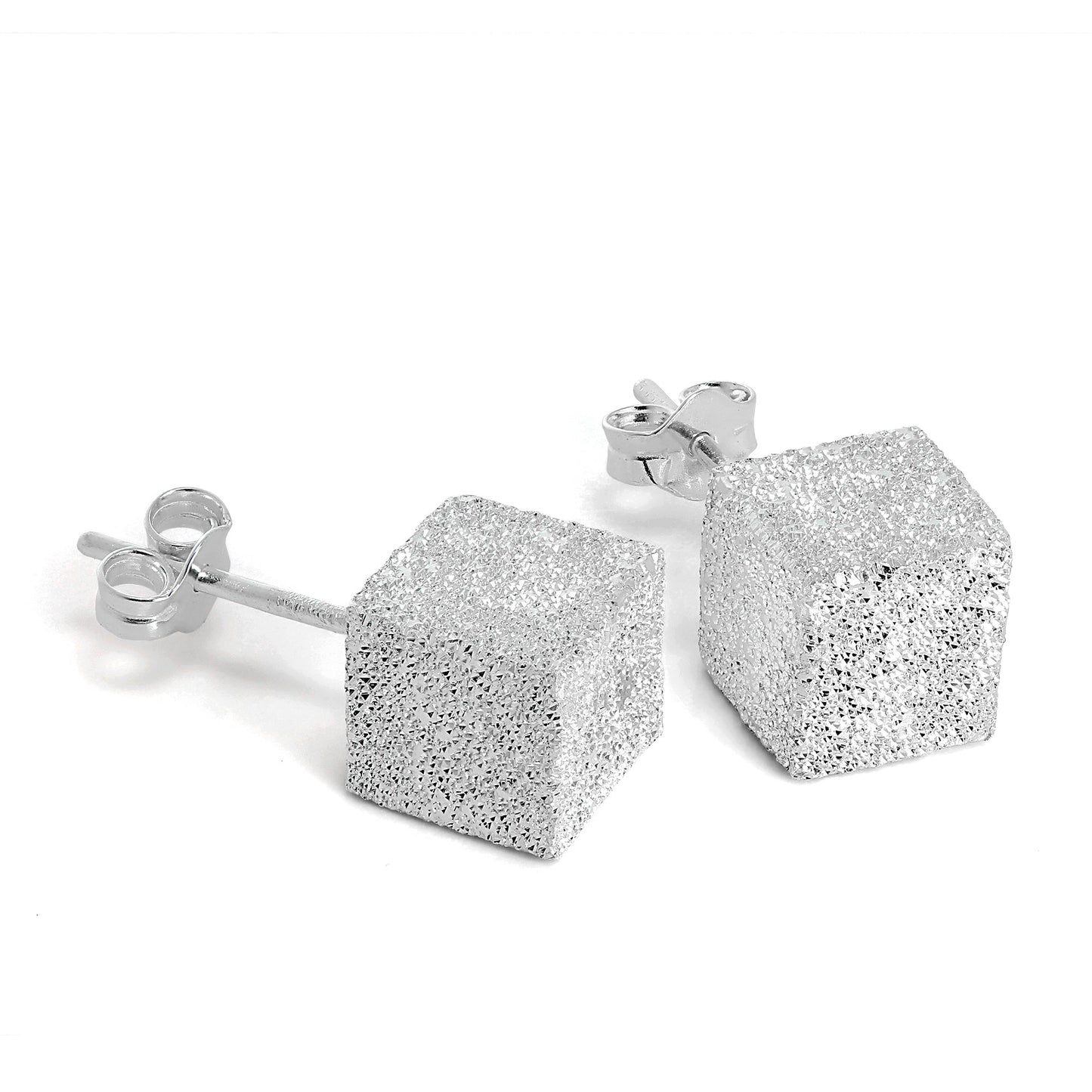 Frosted Sterling Silver Cube Stud Earrings 5mm - 7mm
