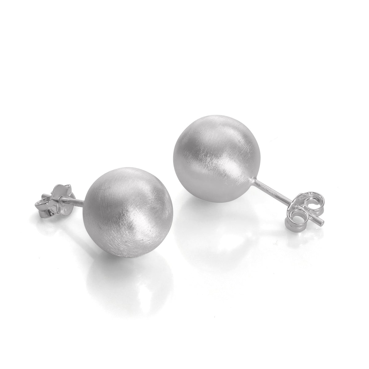 Brushed Sterling Silver Ball Stud Earrings 3mm - 10mm