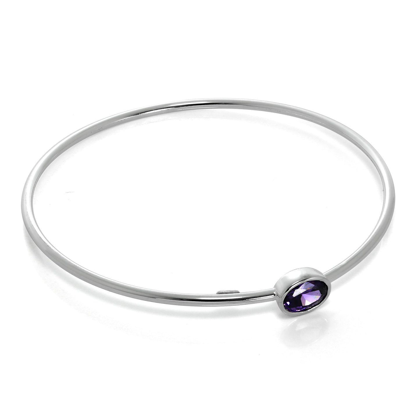 Sterling Silver Maiden Bangle with Amethyst CZ Crystal