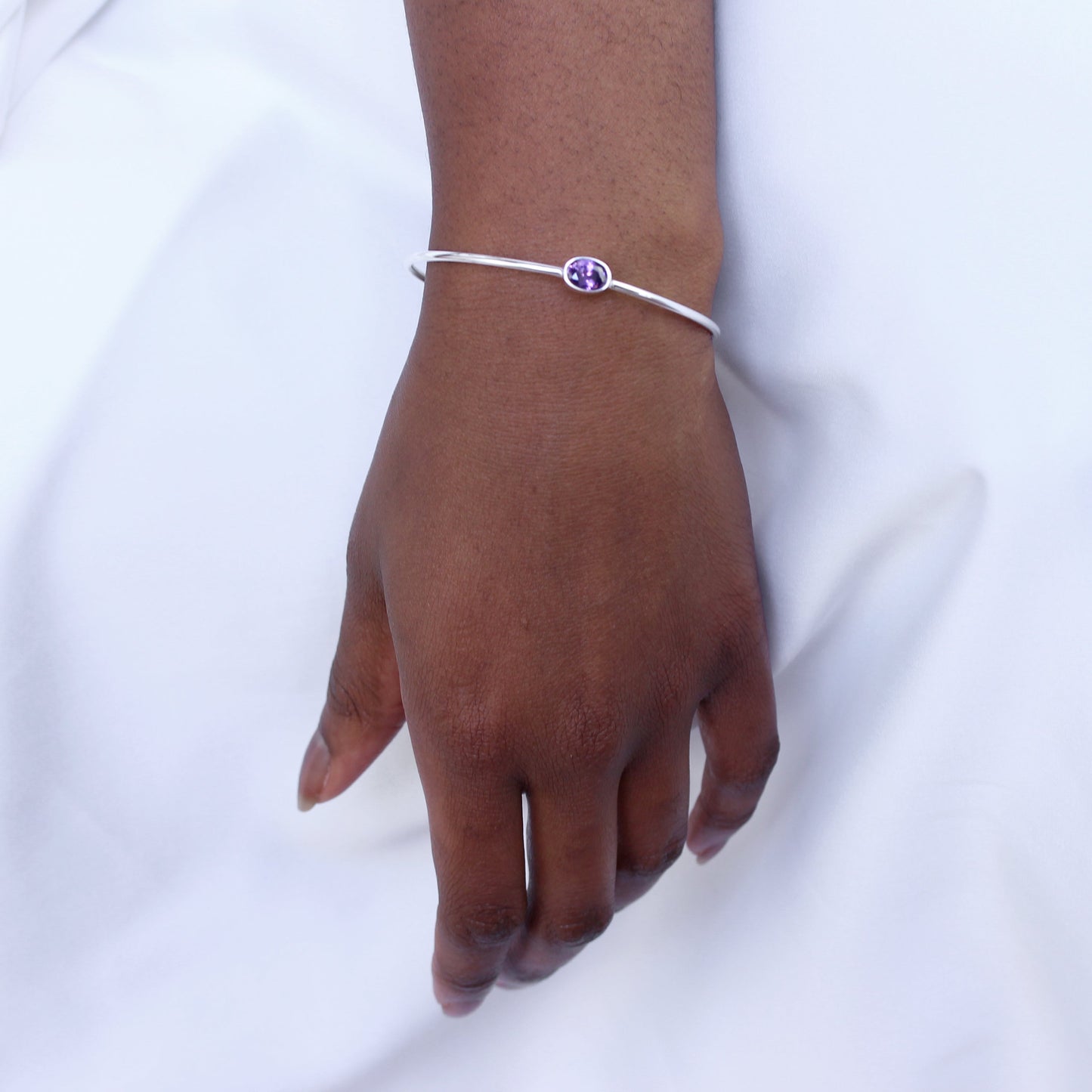 Sterling Silver Maiden Bangle with Amethyst CZ Crystal