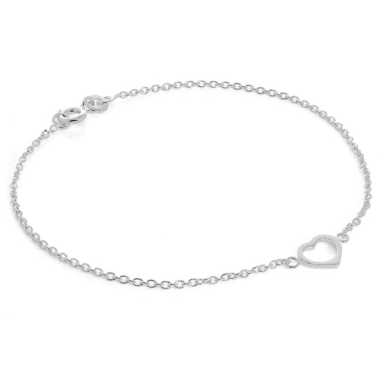 Sterling Silver Open Heart Rolo Chain Bracelet