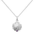 Sterling Silver Oyster Shell with CZ Crystal Purple Birthstone Necklace